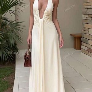 Elegant Cream Halter Maxi Dress